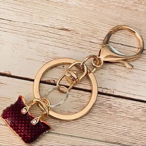 NWT Gold Bling Bling Metal Red Purse Handbag Lobster Clasp Keyring Keyholder Key